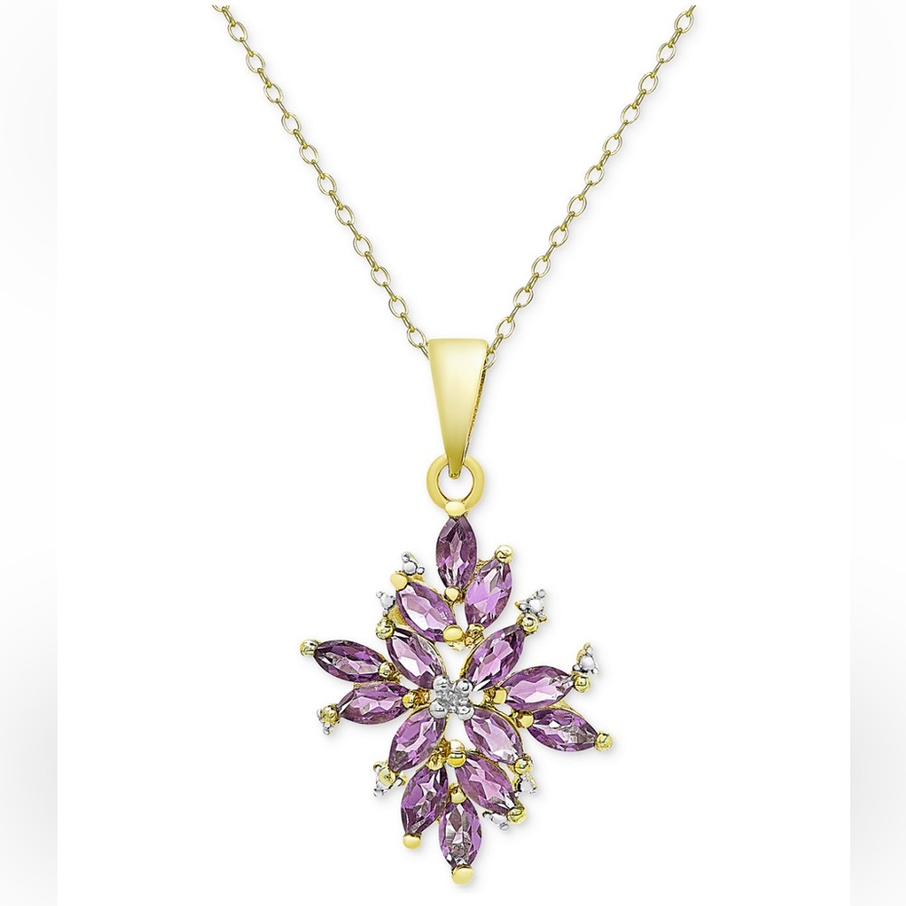 NWT Macy's Fine Jewelry Line 18K gold plated genuine amethyst pendant necklace